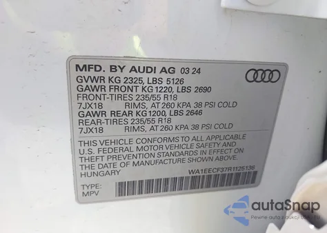 2024 Audi Q3 Premium Plus 45 Tfsi S Line Quattro Tiptronic from USA, damaged, VIN WA1EECF37R1125136
